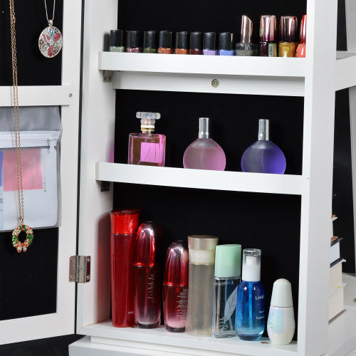 Full-Length 360° Rotating Jewelry Cabinet with Mirror – Lockable Storage Organizer