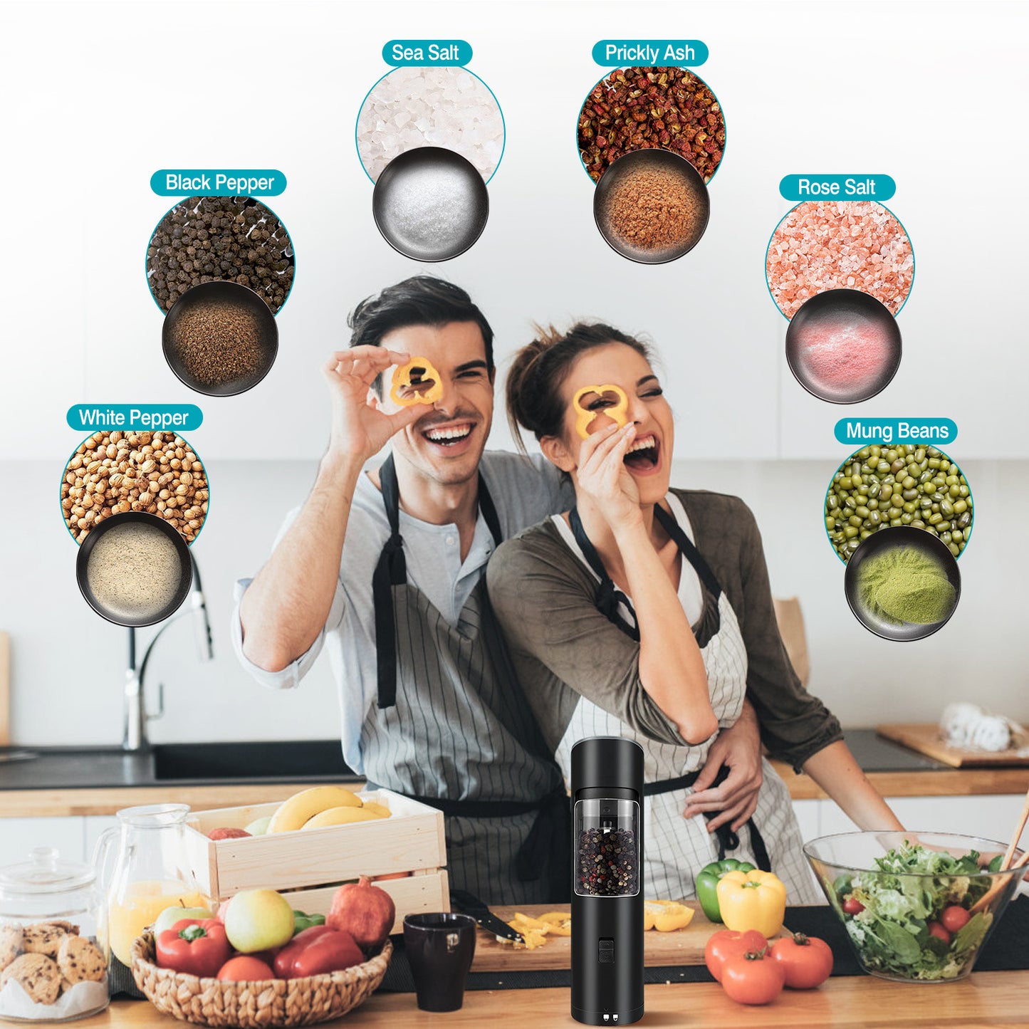 Electric Salt & Pepper Grinder – Gravity Sensor, LED Light, Adjustable Coarseness, One-Hand Operation | Battery Powered Mill