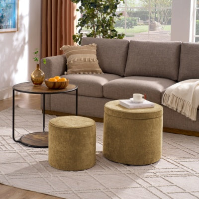 3-in-1 Multifunctional Ottoman & Coffee Table Set – With Hidden Storage & Drum Stool | Modern Space-Saving Furniture