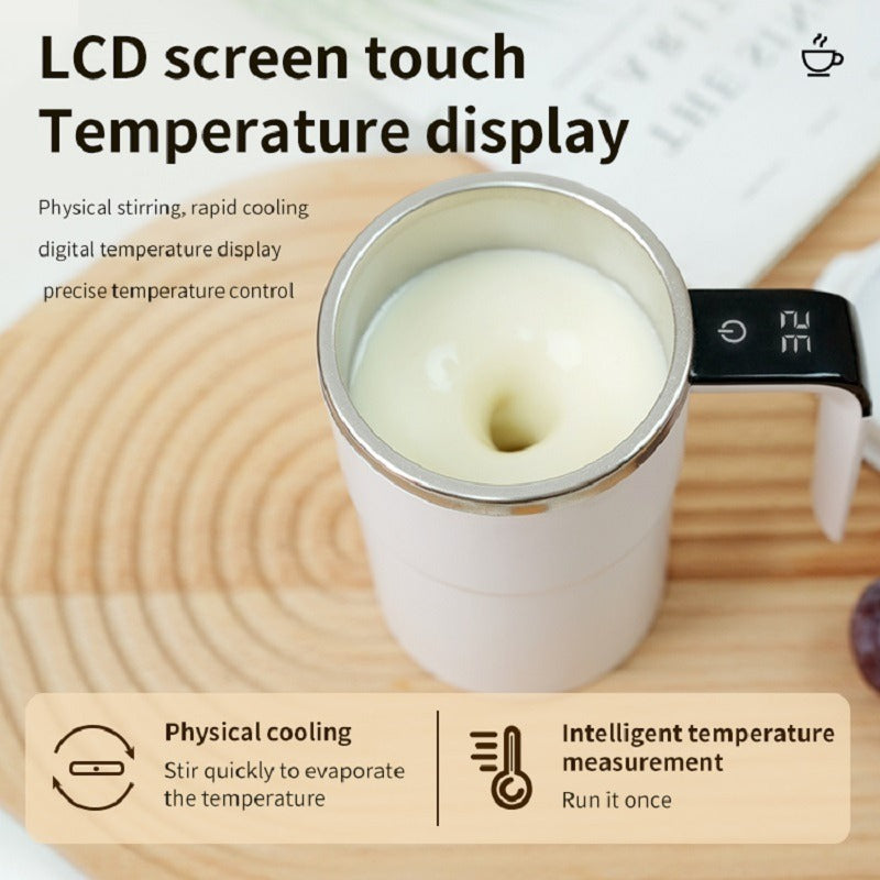 Automatic Self-Stirring Coffee Mug – Stainless Steel Travel Cup with LED Temperature Display & Lid | Smart Mixing Coffee Cup