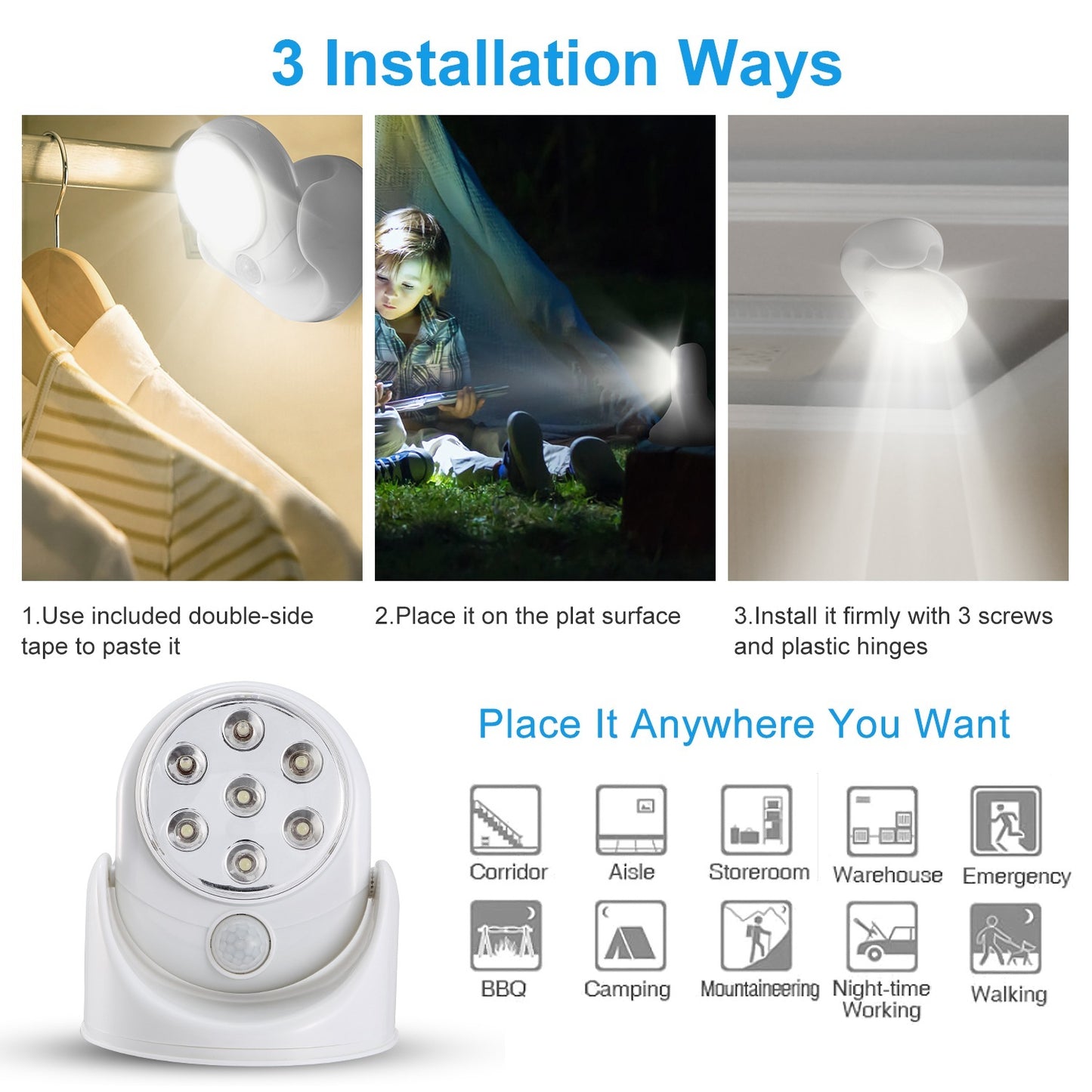 Wireless 360° Motion Sensor LED Spotlight – Battery Operated Night Lamp