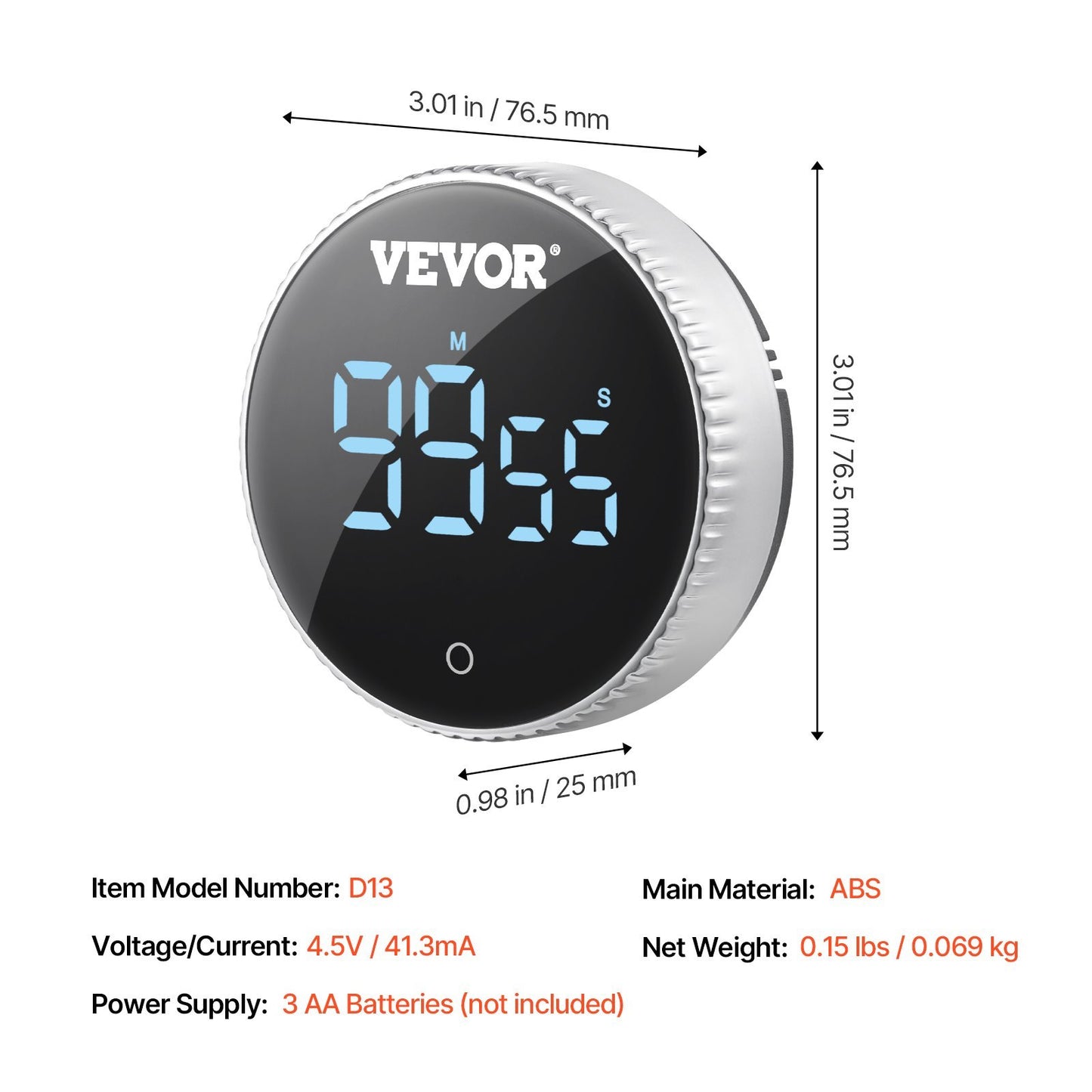 VEVOR Digital Kitchen Timer Magnetic LED Countdown & Count-Up Timer with Large Display