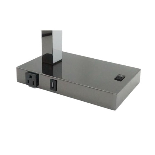 Modern LED Desk Lamp with USB Port & Power Outlet – Pewter Metal Table Lamp for Home & Office