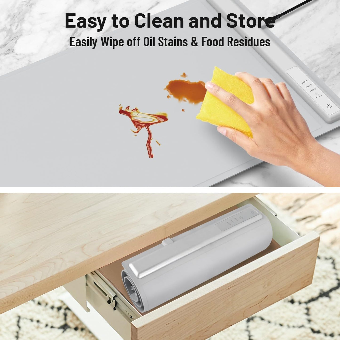 Foldable Electric Food Warming Mat Portable Buffet Heating Tray with 3 Temp Settings