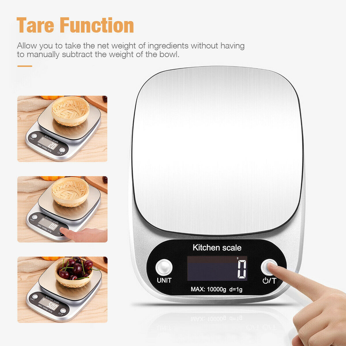 Digital Kitchen Food Scale – 22lb/10kg Capacity, 1g Precision | Stainless Steel Multifunction Diet & Postal Weighing Scale with LCD Display & Tare Function