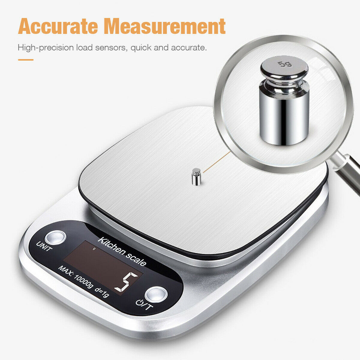Digital Kitchen Food Scale – 22lb/10kg Capacity, 1g Precision | Stainless Steel Multifunction Diet & Postal Weighing Scale with LCD Display & Tare Function
