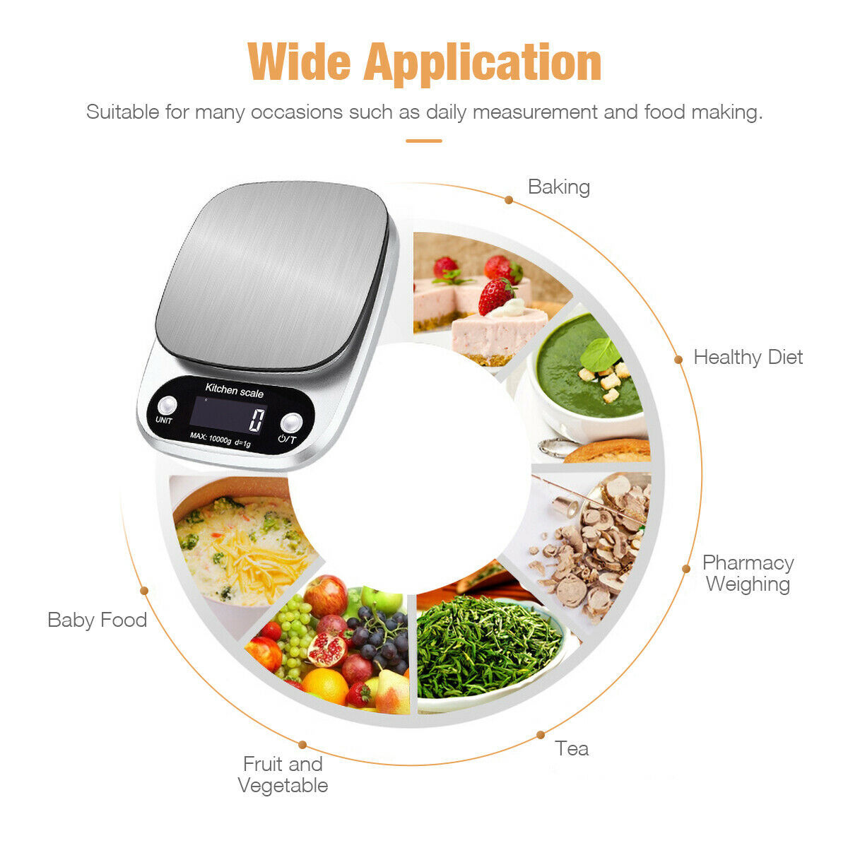 Digital Kitchen Food Scale – 22lb/10kg Capacity, 1g Precision | Stainless Steel Multifunction Diet & Postal Weighing Scale with LCD Display & Tare Function