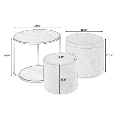 3-in-1 Multifunctional Ottoman & Coffee Table Set – With Hidden Storage & Drum Stool | Modern Space-Saving Furniture