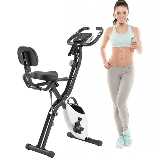 Folding 2-in-1 Upright & Recumbent Exercise Bike with 10-Level Resistance, Arm Bands & Backrest