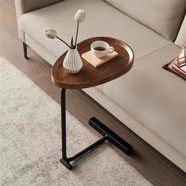 Brown C-Shaped Side Table – Narrow Sofa & Bedside End Table for Living Room or Bedroom