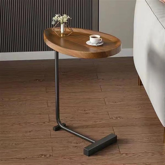 Brown C-Shaped Side Table – Narrow Sofa & Bedside End Table for Living Room or Bedroom