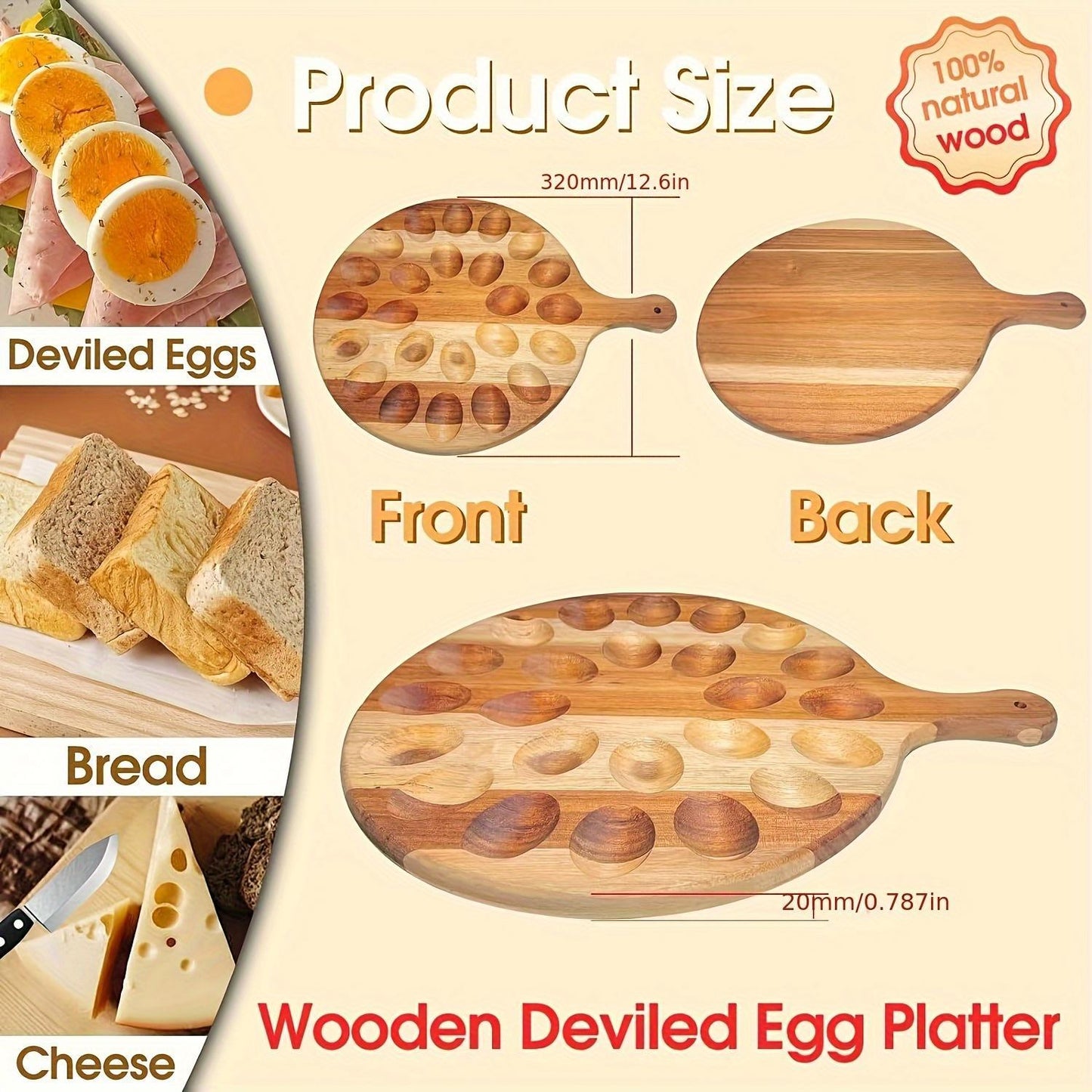Rustic Solid Wood Egg Holder – 2-Pack Wooden Egg Rack with Handles