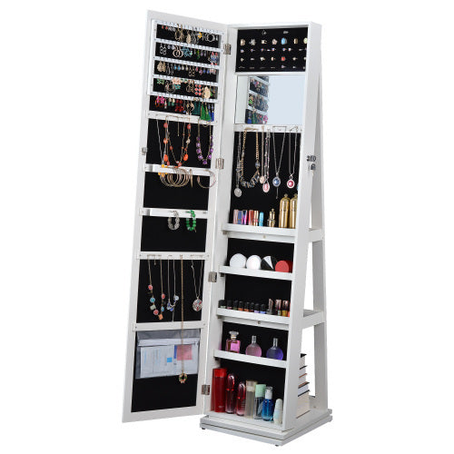 Full-Length 360° Rotating Jewelry Cabinet with Mirror – Lockable Storage Organizer