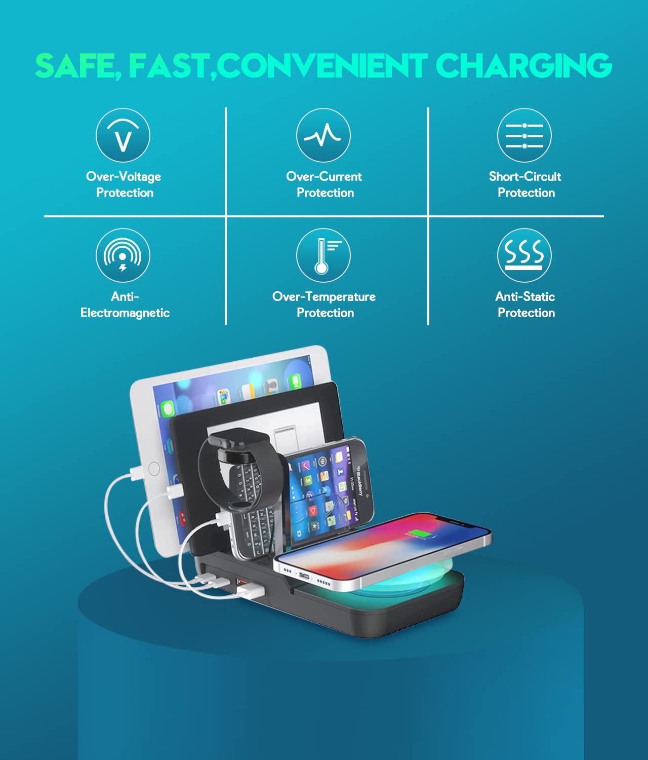 70W 5-in-1 Fast Charging Station – USB-C PD 30W, 10W Wireless Charger