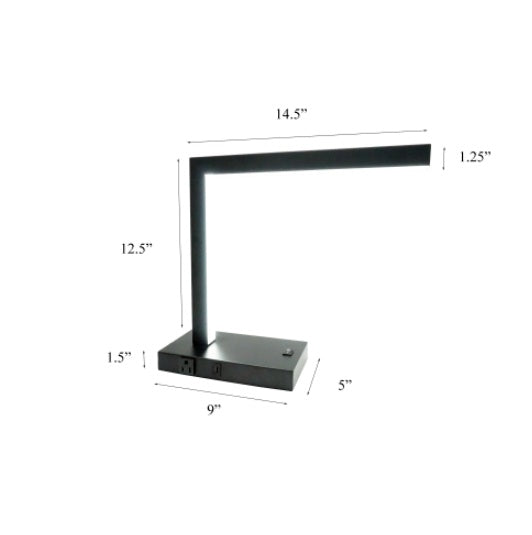 Modern LED Desk Lamp with USB Port & Power Outlet – Pewter Metal Table Lamp for Home & Office