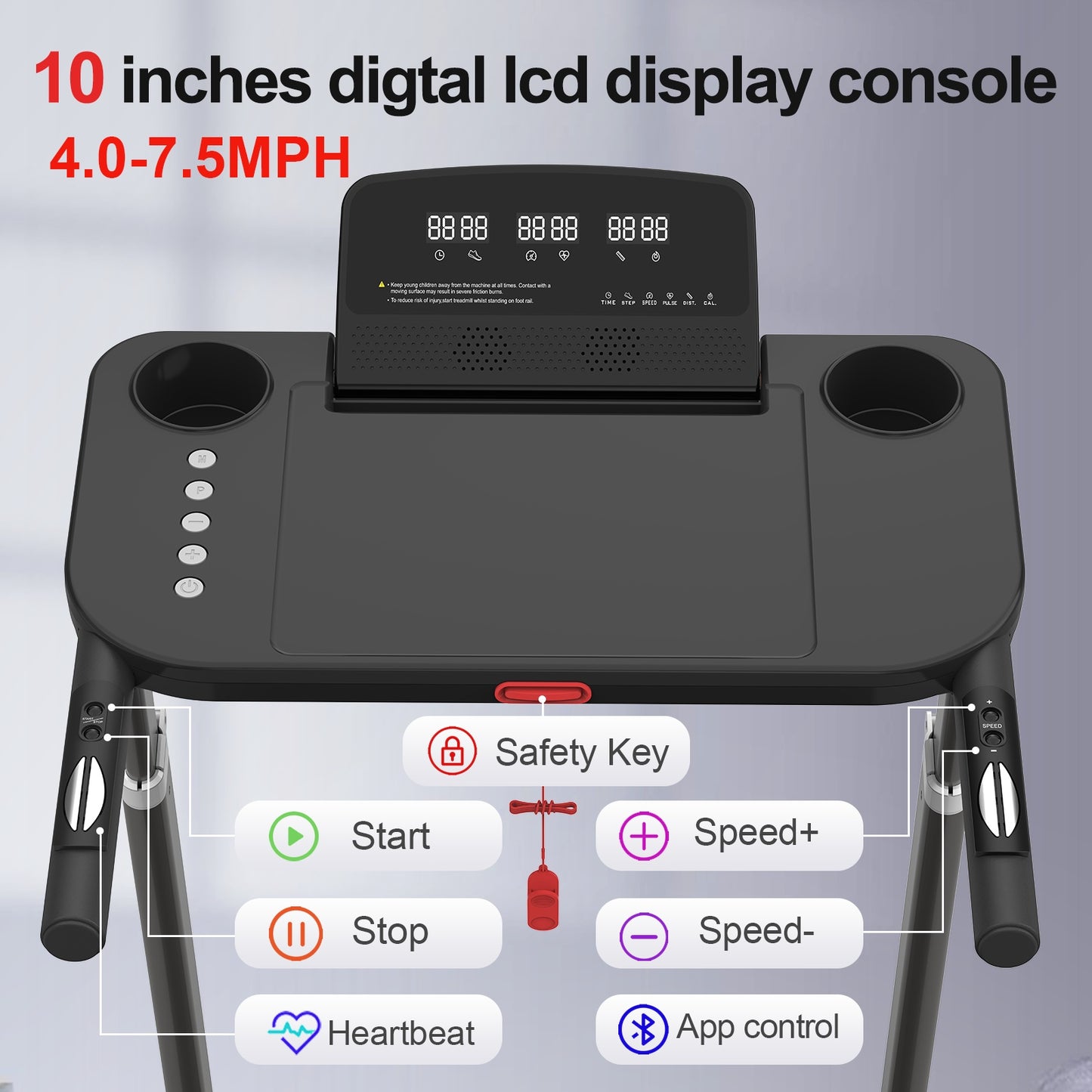 Treadmill JK68-6B – Foldable Home Treadmill with Desk, Bluetooth, LED Display & 12 Programs