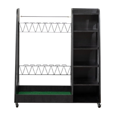 Premium Wooden Golf Bag Organizer – Garage Storage Rack for 2 Golf Bags, Shoes & Accessories with Lockable Wheels