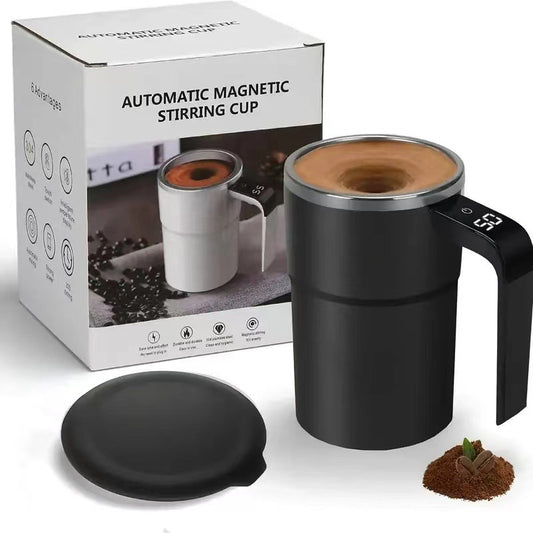 Automatic Self-Stirring Coffee Mug – Stainless Steel Travel Cup with LED Temperature Display & Lid | Smart Mixing Coffee Cup