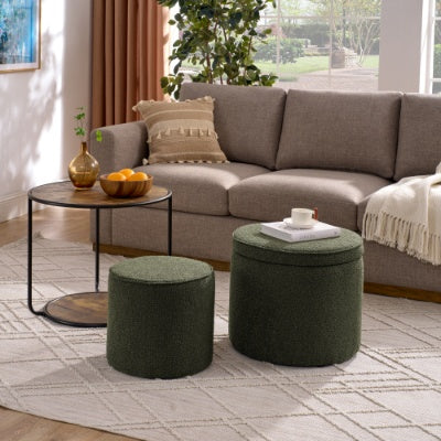 3-in-1 Multifunctional Ottoman & Coffee Table Set – With Hidden Storage & Drum Stool | Modern Space-Saving Furniture