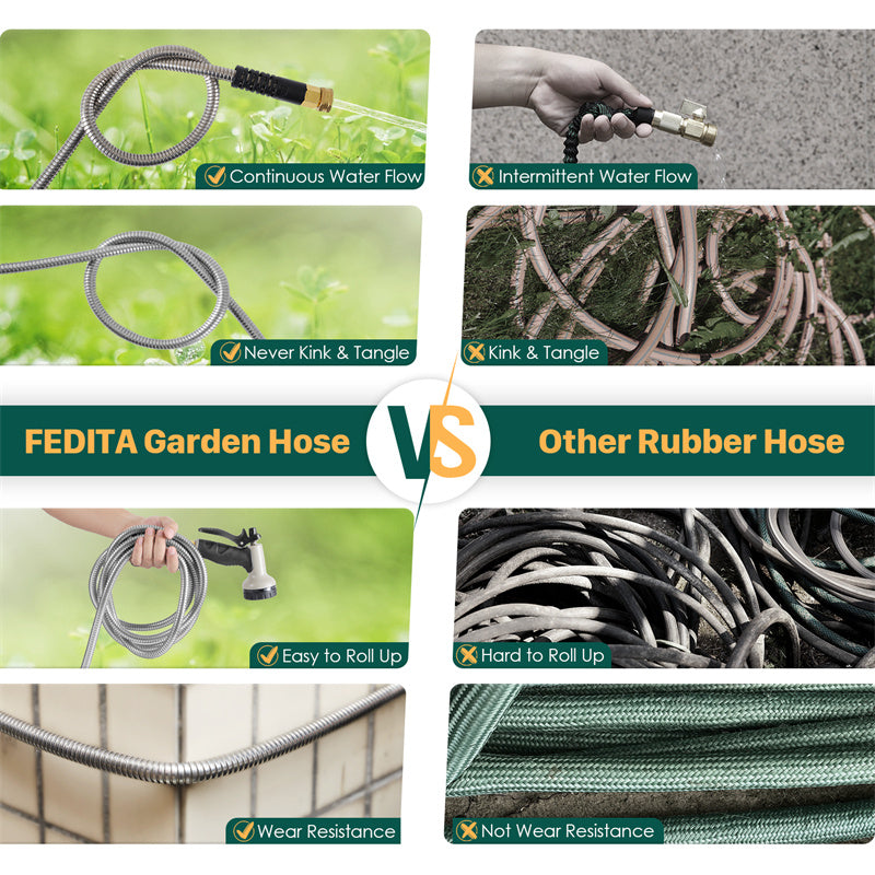 Metal Garden Hose, 100ft Stainless Steel Flexible Water Hose With 10 Adjustable Patterns Spray Nozzle