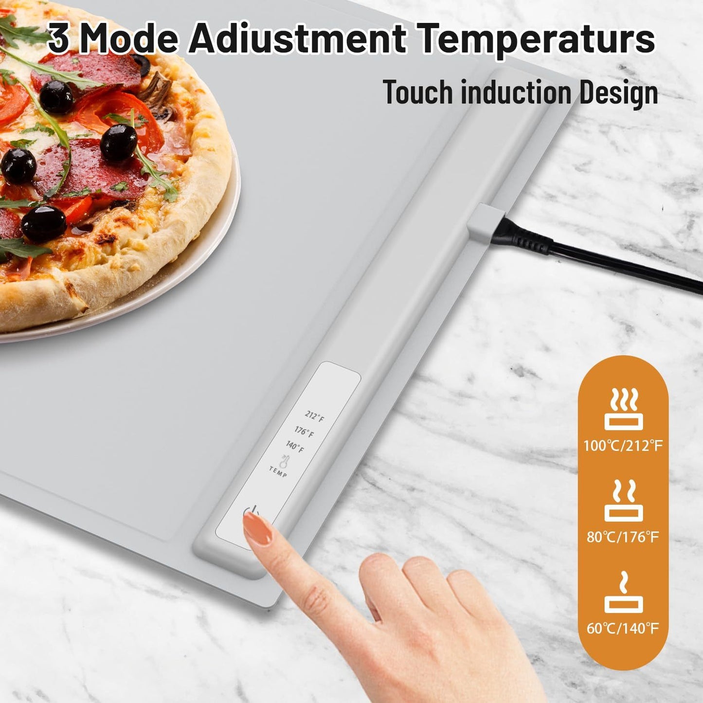 Foldable Electric Food Warming Mat Portable Buffet Heating Tray with 3 Temp Settings