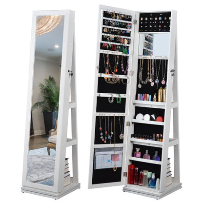Full-Length 360° Rotating Jewelry Cabinet with Mirror – Lockable Storage Organizer