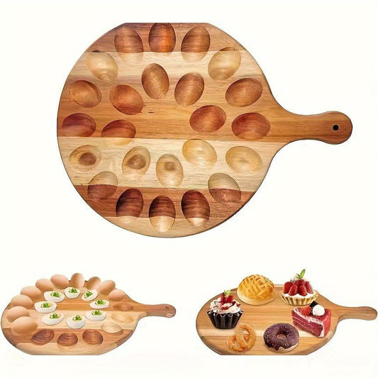 Rustic Solid Wood Egg Holder – 2-Pack Wooden Egg Rack with Handles