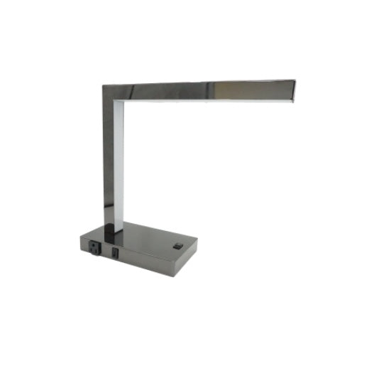 Modern LED Desk Lamp with USB Port & Power Outlet – Pewter Metal Table Lamp for Home & Office