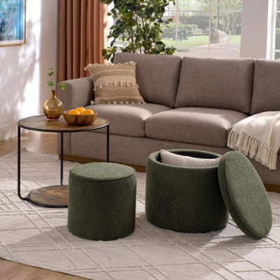 3-in-1 Multifunctional Ottoman & Coffee Table Set – With Hidden Storage & Drum Stool | Modern Space-Saving Furniture