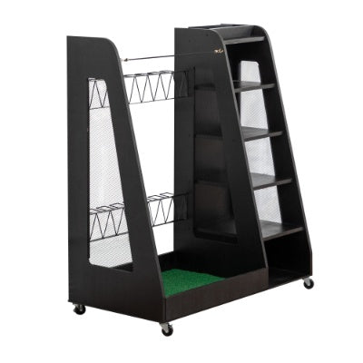 Premium Wooden Golf Bag Organizer – Garage Storage Rack for 2 Golf Bags, Shoes & Accessories with Lockable Wheels