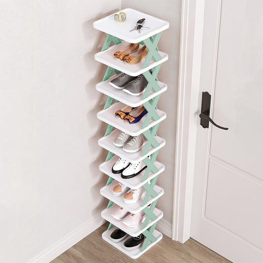 9-Tier Vertical Shoe Rack – Narrow Free-Standing Plastic Shoe Organizer for Entryway & Closet