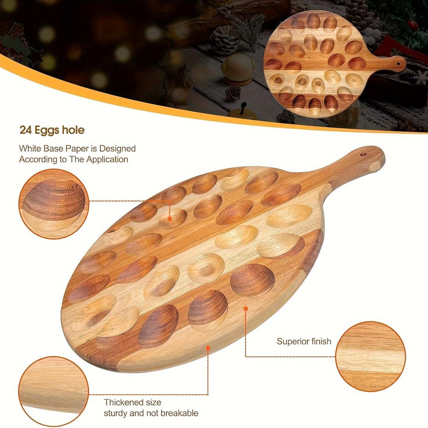 Rustic Solid Wood Egg Holder – 2-Pack Wooden Egg Rack with Handles