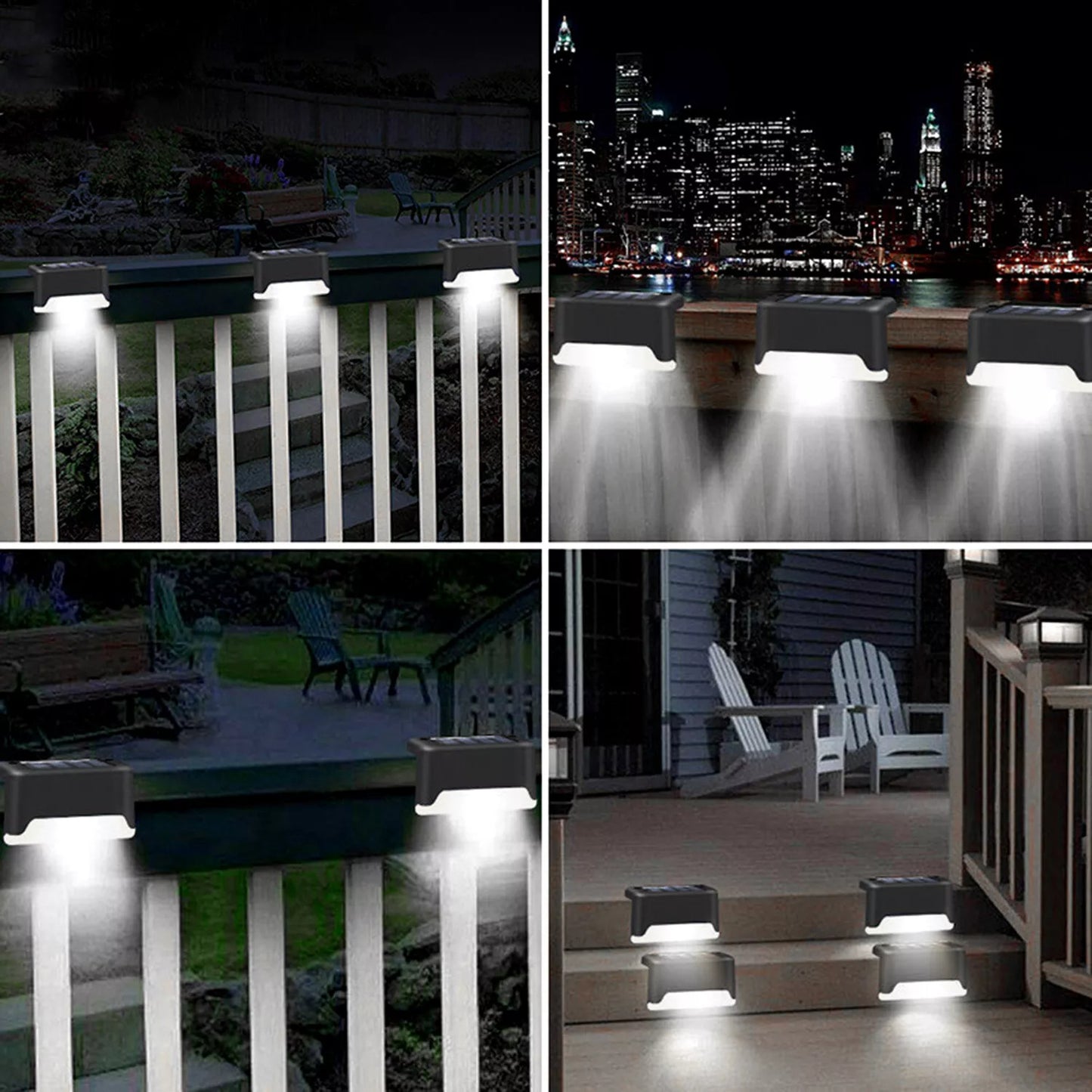 4-Pack Solar LED Deck Lights – Weatherproof Outdoor Step & Railing Lights with Warm White Glow