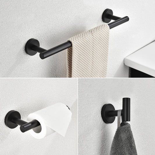 3-Piece Matte Black Bathroom Towel Rail Set – Wall-Mounted 304 Stainless Steel Hanger Bars