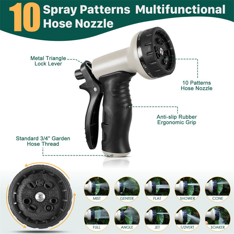 Metal Garden Hose, 100ft Stainless Steel Flexible Water Hose With 10 Adjustable Patterns Spray Nozzle